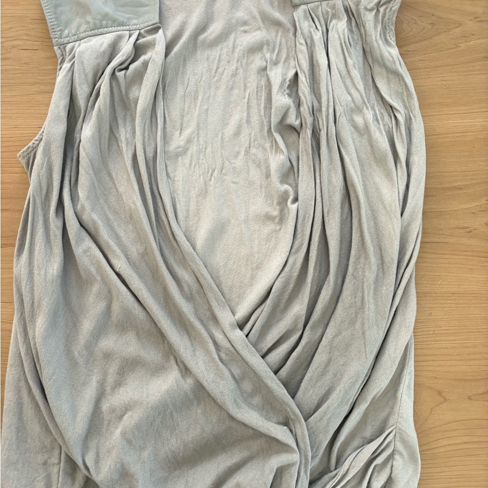 Helmut Lang Gray Draped top with lamb leather shoulders